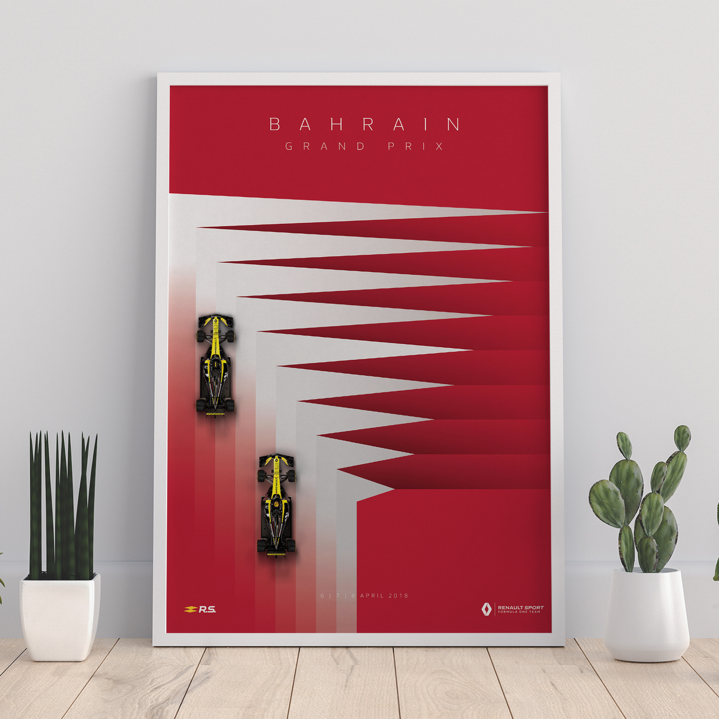 a poster of a race car on a red background