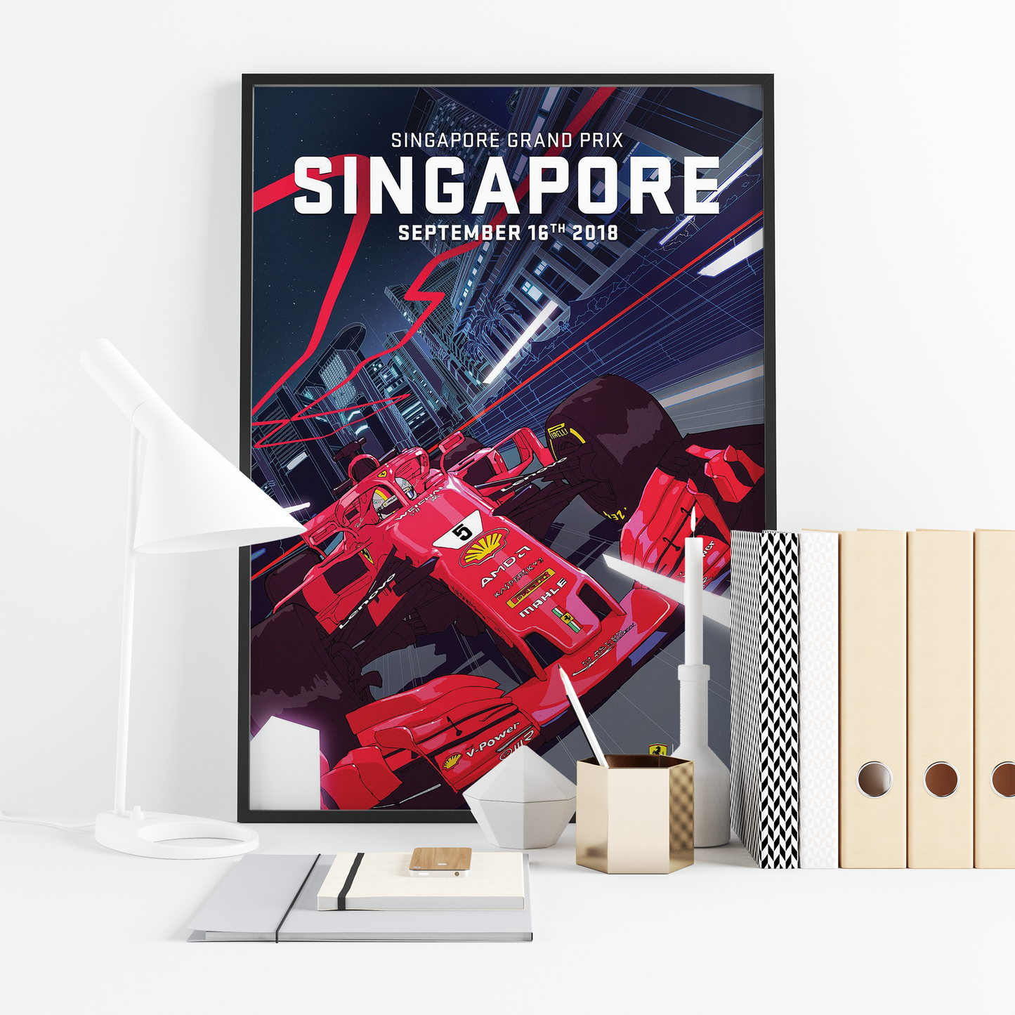 a poster of a racing car in singapore