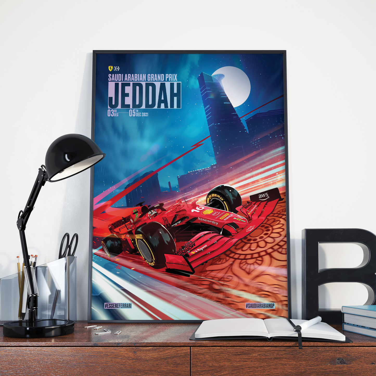 Saudi Arabia 2021 Ferrari F1 Poster