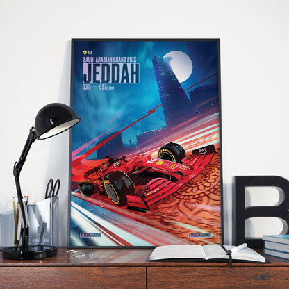 Saudi Arabia 2021 Ferrari F1 Poster