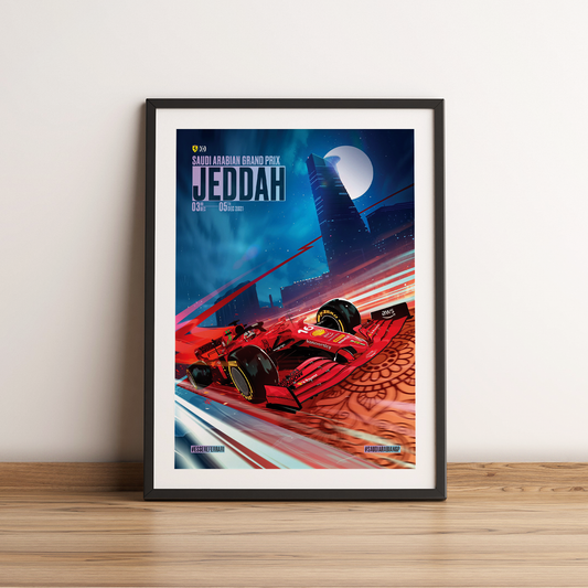 Saudi Arabia 2021 Ferrari F1 Poster