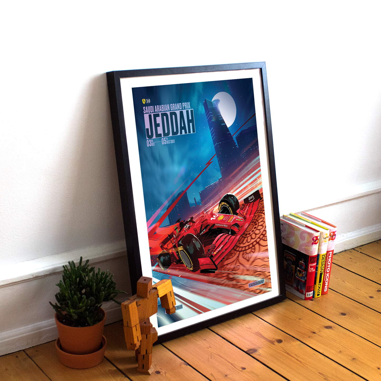 Saudi Arabia 2021 Ferrari F1 Poster